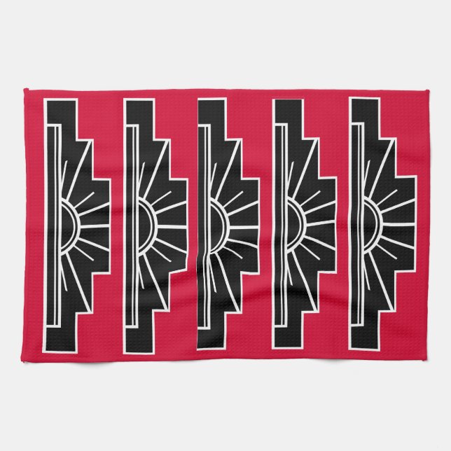 Art Deco Motif in B&W und Red Tee Handtuch (Horizontal)