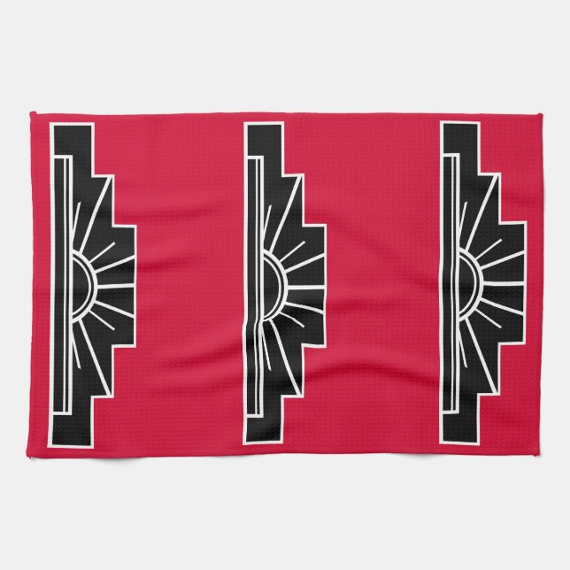 Art Deco Motif in B&W und Red Tee Handtuch (Horizontal)