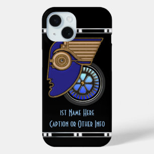 Art-Deco-Motorkopf - Personalisiert iPhone 15 Hülle