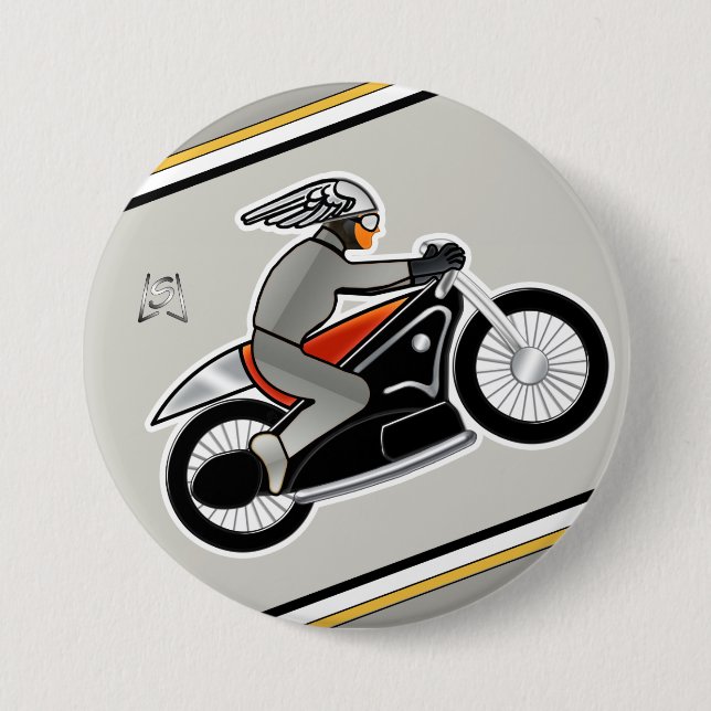 Art-Deco-Motorrad (3"-Button) Button (Vorderseite)
