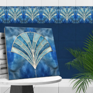 Art Deco Muschel - Blue Marble & Pearl Fliese