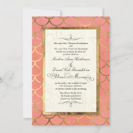 Art Deco Muschel Muster Gold Aquarellfarben Hochze Einladung