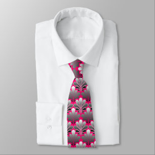 Art Deco Muschel Muster, grau und Fuchsia Pink Krawatte