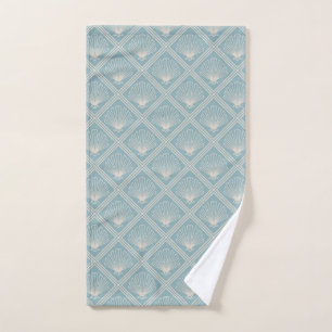 Art Deco Muschel Muster in Enteneiern blau und bei Handtuch