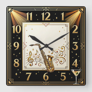 Art Deco Musikbar Quadratische Wanduhr