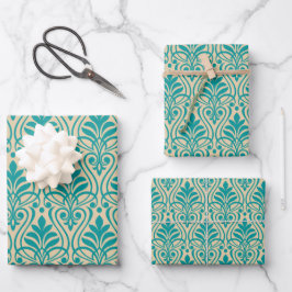 Art Deco Muster 01 - Aquamarin auf Off-White Geschenkpapier Set