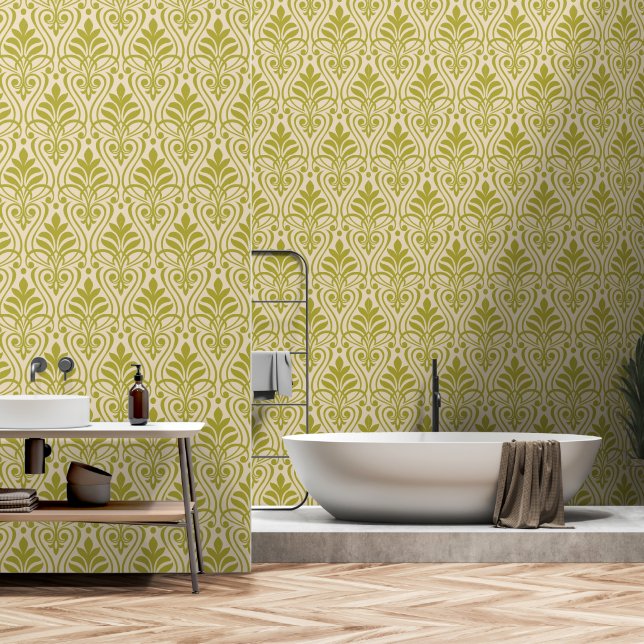 Art Deco Muster 01 - Deko Gold auf Off-White Tapete (Badezimmer)
