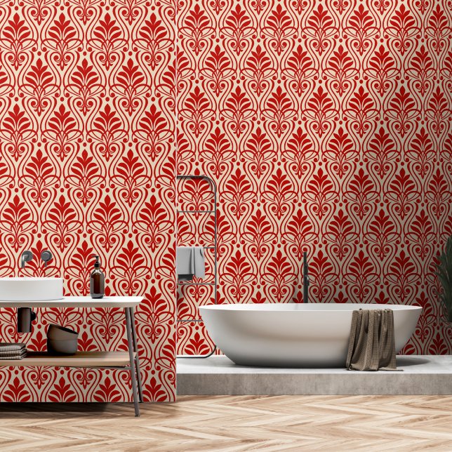Art Deco Muster 01 - Milano Red auf Off-White Tapete (Badezimmer)