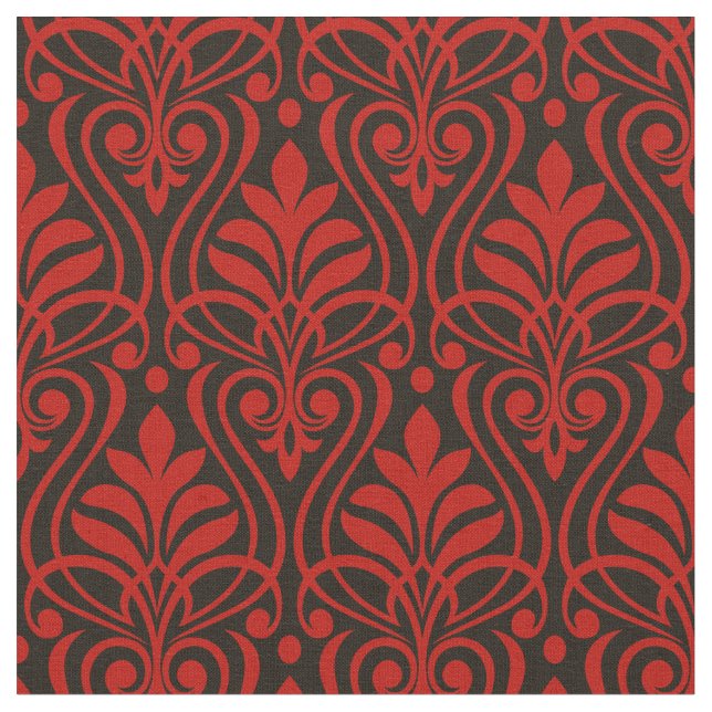 Art Deco Muster 01 - Milano Rot auf Schwarz Stoff (Nahaufnahme)