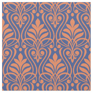 Art Deco Muster 01 - Orange auf Preußen Blau Stoff