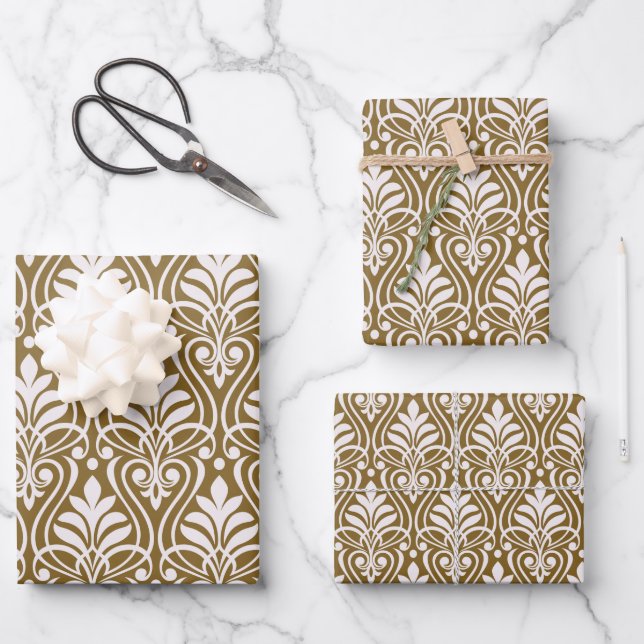 Art Deco Muster 01 - White on Gold Fusion Geschenkpapier Set (Vorderseite)