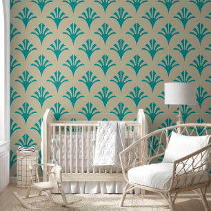 Art Deco Muster 02 - Aquamarin auf Off-White Tapete