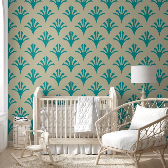 Art Deco Muster 02 - Aquamarin auf Off-White Tapete (Kinder)