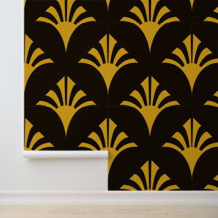 Art Deco Muster 02 - Deco Gold 2 auf Schwarz Tapete