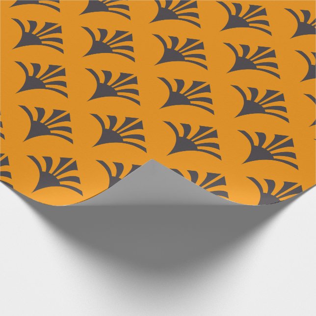 Art Deco Muster 02 - Deko Black on Vivid Gamboge Geschenkpapier (Ecke)