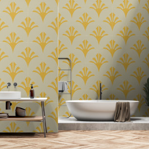 Art Deco Muster 02 - Deko Gold auf Off-White Tapete