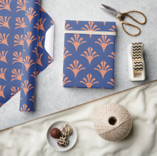 Art Deco Muster 02 - Orange auf Preußen Blau Geschenkpapier