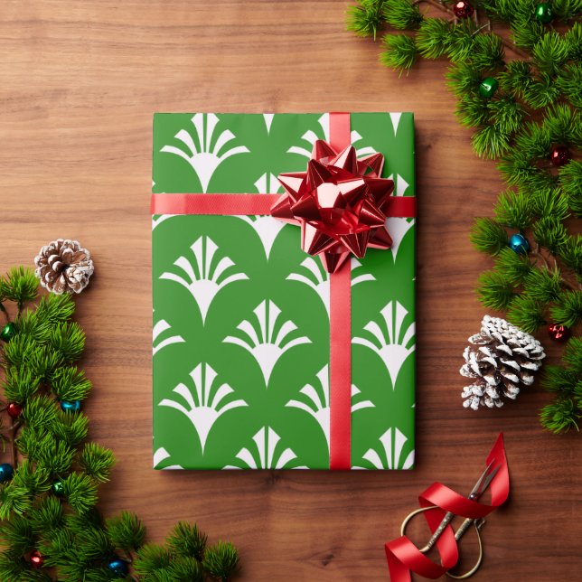 Art Deco Muster 02 - White on Forest Green Geschenkpapier (Feiertagsgeschenk)