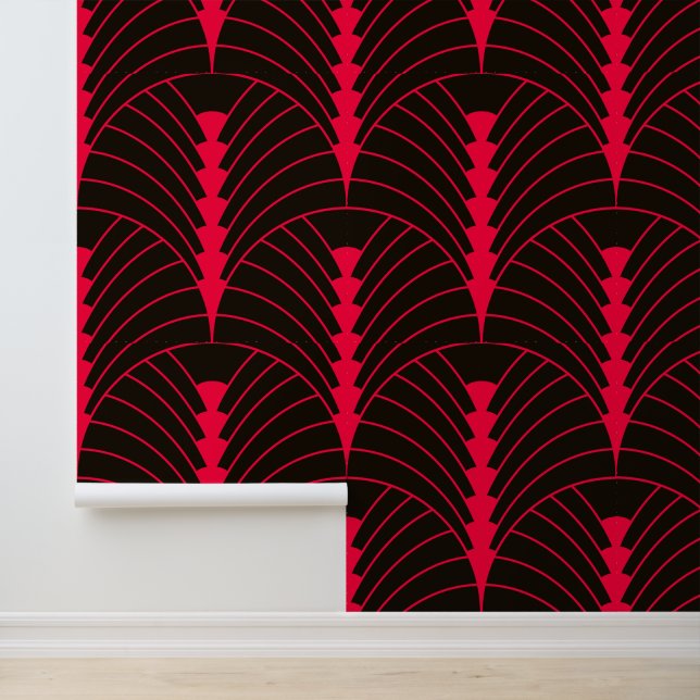 Art Deco Muster 03 - Carmine Red auf Black Tapete (Anwendung)
