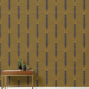 Art Deco Muster 03 - Deco Schwarz auf Deco Gold Tapete
