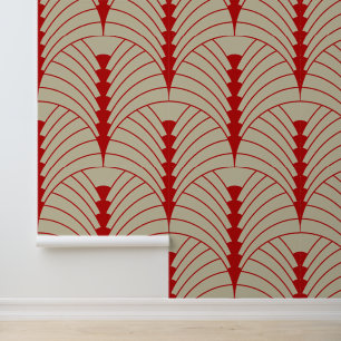 Art Deco Muster 03 - Escher Red on Off-White Tapete