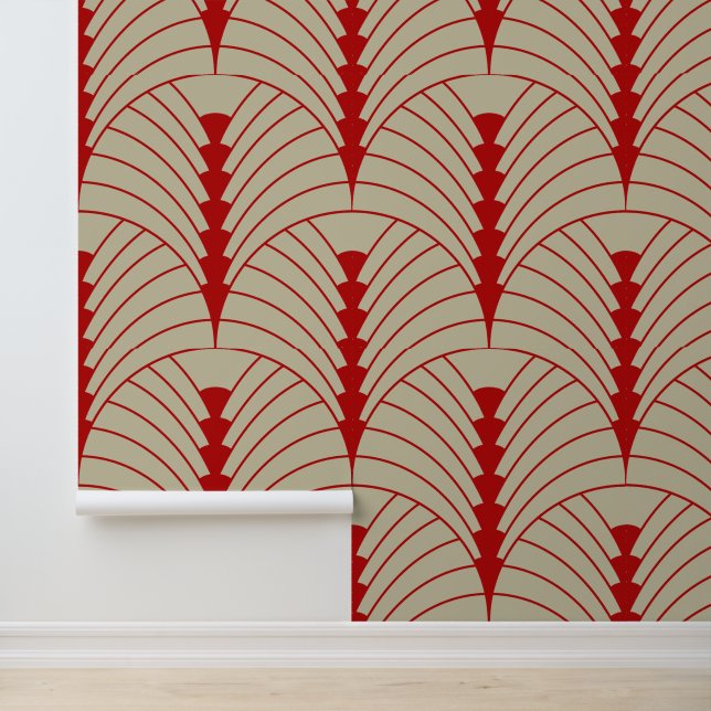Art Deco Muster 03 - Escher Red on Off-White Tapete (Anwendung)