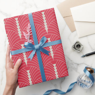 Art Deco Muster 03 - Off-White on Paradise Pink Geschenkpapier