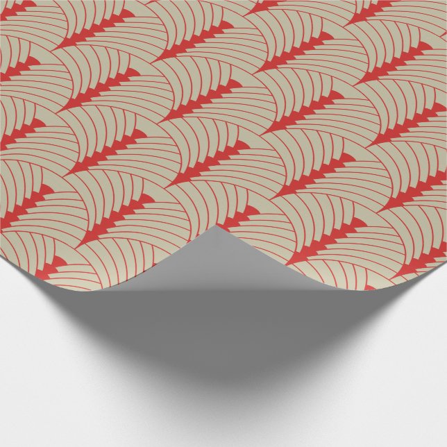 Art Deco Muster 03 - Persisches Rot auf Off-White Geschenkpapier (Ecke)