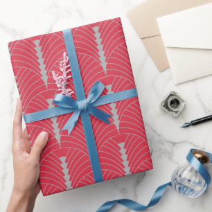 Art Deco Muster 03 - Spanisch Grau auf Rosa Geschenkpapier