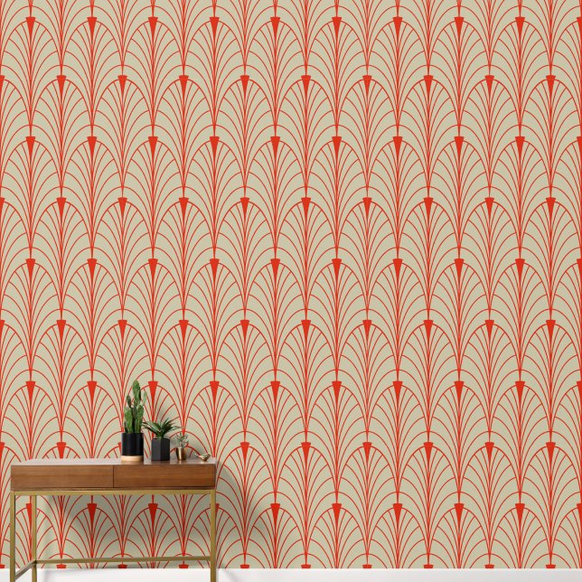 Art Deco Muster 04 - Dali's Red on Off-White Tapete (Hausflur)