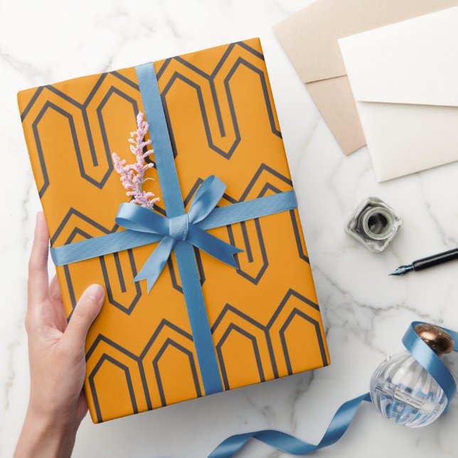 Art Deco Muster 05 - Deko Black on Vivid Gamboge Geschenkpapier (Schenken)