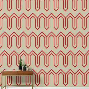 Art Deco-Muster 05 - Escher Rot auf Off-Weiß Tapete