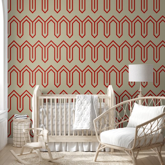 Art Deco Muster 05 - Milano Red auf Off-White Tapete (Kinder)