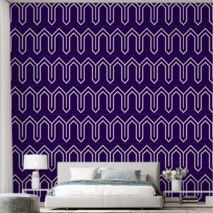 Art Deco-Muster 05 - Weiß auf Cadbury-Purple Tapete