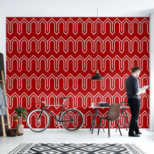 Art Deco-Muster 05 - Weiß auf Milano-Rot Tapete