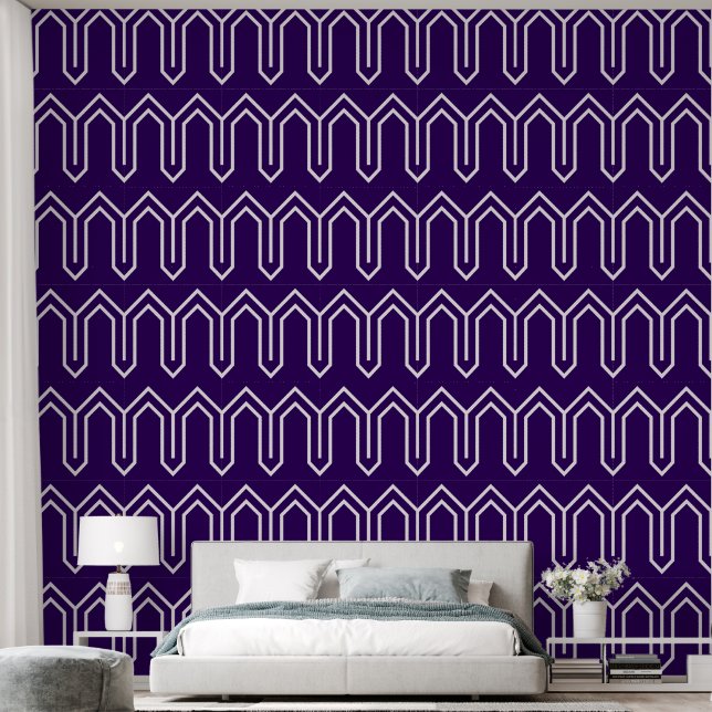 Art Deco Muster 05 - White on Cadbury Lila Tapete (Schlafzimmer)