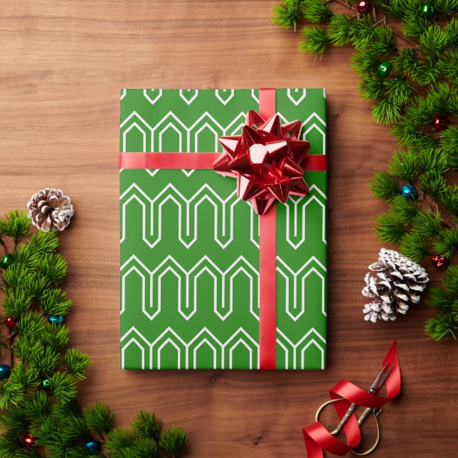 Art Deco Muster 05 - White on Forest Green Geschenkpapier (Feiertagsgeschenk)