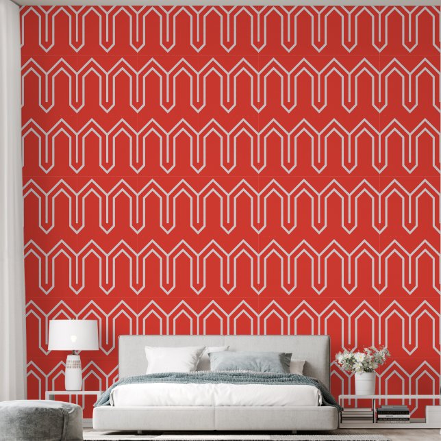 Art Deco Muster 05 - White on Light Red Tapete (Schlafzimmer)