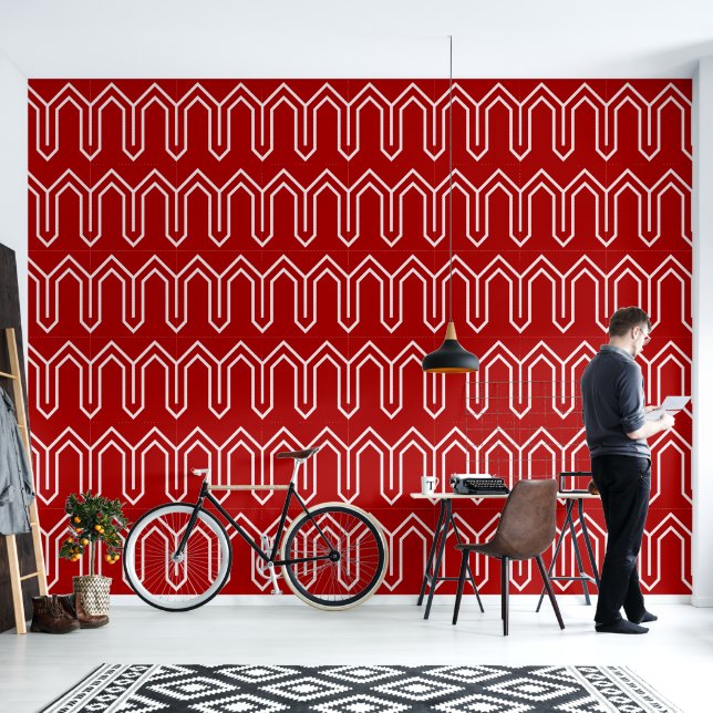 Art Deco Muster 05 - White on Milano Red Tapete (Wohnbereich)