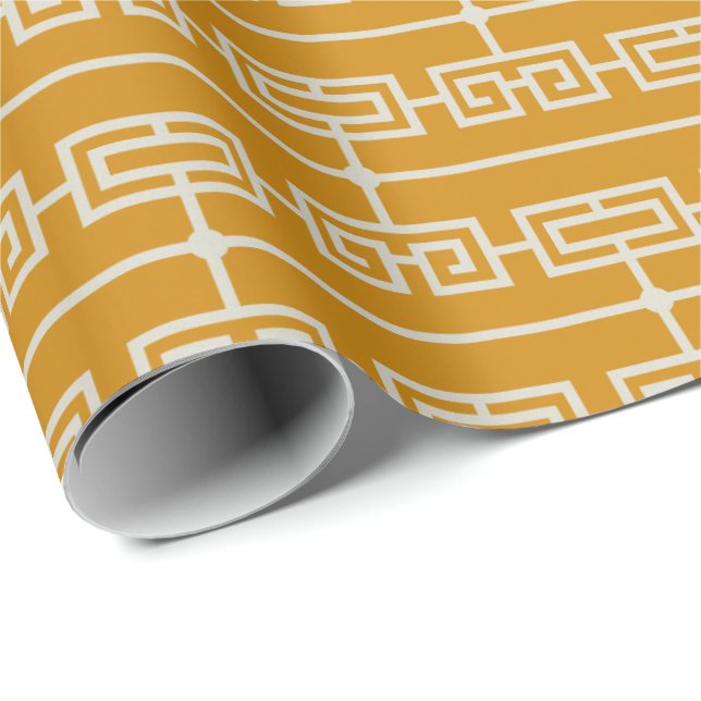 Art Deco Muster 09 - Off-White auf Deko Gold Geschenkpapier (Rolleneckpunkt)