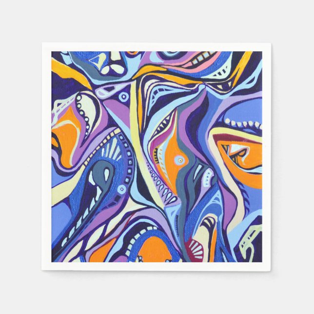 Art-Deco-Muster - blau und orange Serviette (Vorderseite)