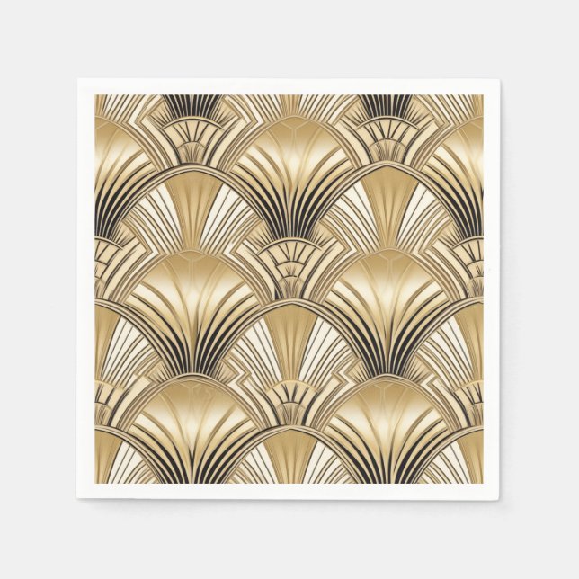 Art Deco Muster Gold Elfenbein Serviette (Vorderseite)
