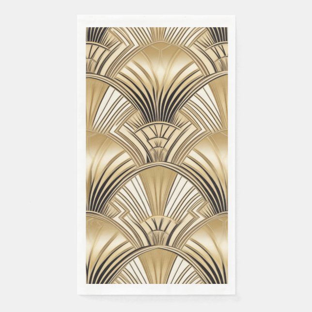 Art Deco Muster Gold Elfenbein Serviette (Vorderseite)