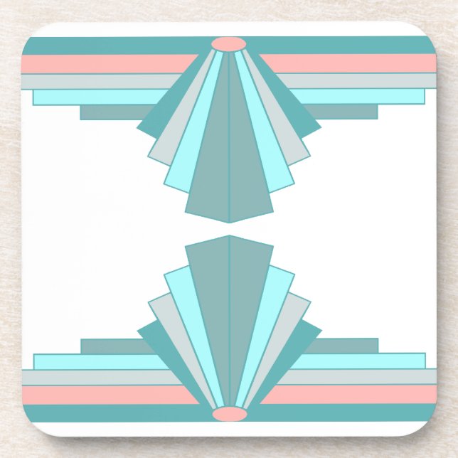Art Deco Muster in Aquamarin & Peach Getränkeuntersetzer (Vorderseite)