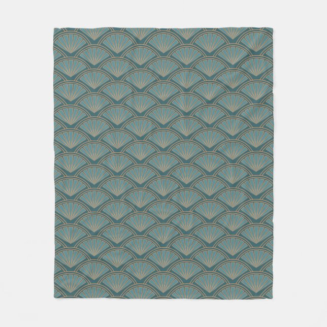 Art-Déco-Muster in aquamariner Farbe Fleecedecke (Vorderseite)