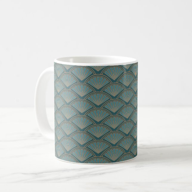Art-Déco-Muster in aquamariner Farbe Kaffeetasse (Vorderseite Links)