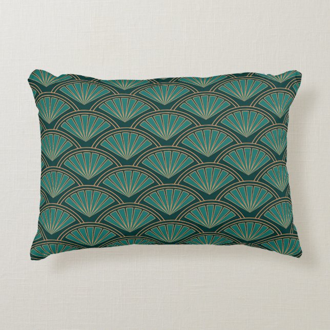 Art-Déco-Muster in aquamariner grüner Farbe Dekokissen (Vorderseite)