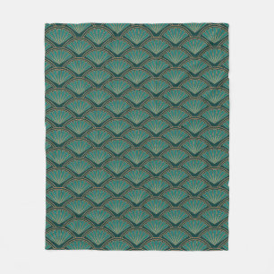 Art-Déco-Muster in aquamariner grüner Farbe Fleecedecke