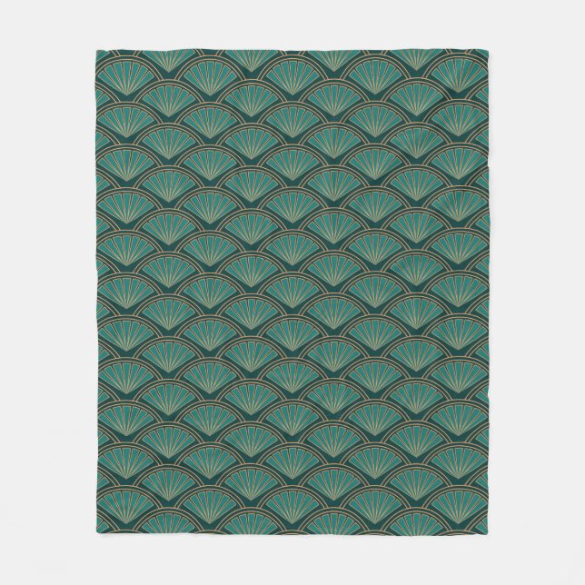 Art-Déco-Muster in aquamariner grüner Farbe Fleecedecke (Vorderseite)