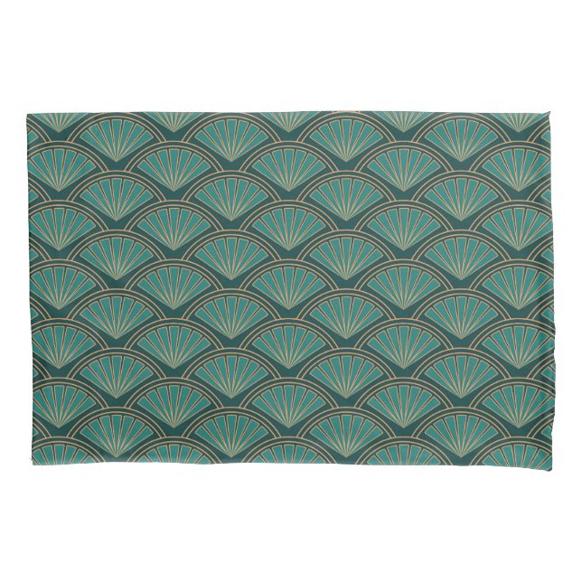 Art-Déco-Muster in aquamariner grüner Farbe Kissenbezug (Vorderseite)